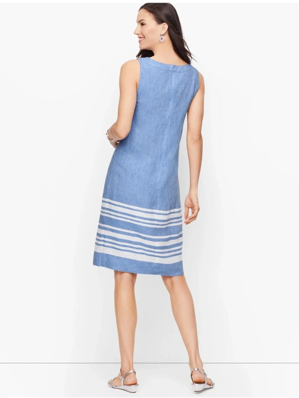 NWT Talbots 100% Linen Light Blue Sleeveless Shift Dress Coastal Size 16 Petite